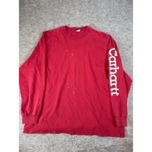 VINTAGE 90s Carhartt Shirt Mens Large Red Spellout Long Sleeve Tee Workwear Y2K